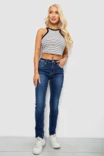 Джинси жіночі однотонні Skinny, колір синій, 70% бавовна, арт. 66-636