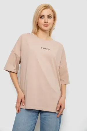 Футболка жіноча з принтом, колір бежевий, 90% бавовна, Повсякденний (casual)