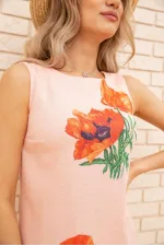Коротка сукня з льону, з квітами Маки, колір персиковий