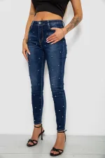 Джинси жіночі однотонні Skinny, колір синій, 82% бавовна