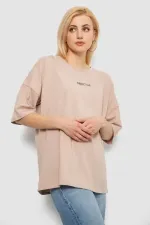 Футболка жіноча з принтом, колір бежевий, 90% бавовна, Повсякденний (casual)