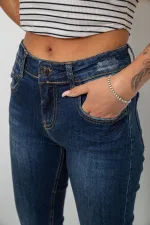 Джинси жіночі однотонні Straight fit, колір синій, 98% бавовна