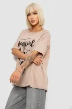 Футболка жіноча з принтом, колір бежевий, 90% бавовна, Повсякденний (casual)