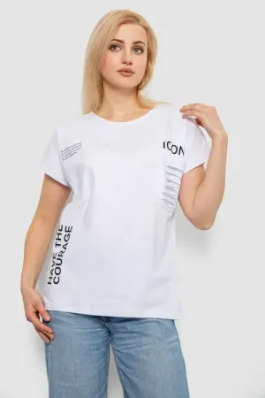 Футболка жіноча з принтом, колір білий, 95% бавовна, Повсякденний (casual)