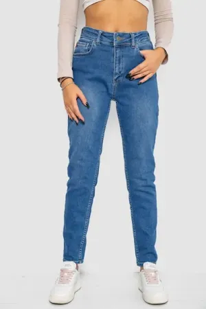 Джинси жіночі Mom-fit стрейч, колір синій, 98% бавовна, Повсякденний (casual)