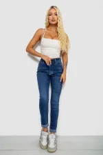 Джинси жіночі однотонні Skinny, колір синій, 98% бавовна, арт. 22-928