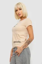 Футболка жіноча з принтом, колір бежевий, 90% бавовна, Повсякденний (casual)