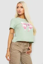 Футболка жіноча з принтом, колір оливковий, 95% бавовна, арт. ag08a2c4
