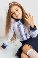 Блузка ошатна для дівчаток, колір біло-синій, 60% віскоза