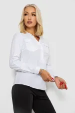 Блуза однотонна, колір білий, 95% бавовна, Повсякденний (casual)