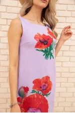 Коротка сукня з льону, з квітами Маки, колір бузковий