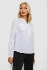 Блуза однотонна, колір білий, 95% бавовна, Повсякденний (casual)