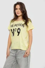 Футболка жіноча з принтом, колір жовтий, 90% бавовна, Повсякденний (casual)