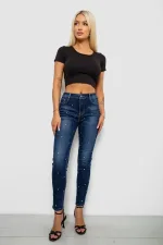 Джинси жіночі однотонні Skinny, колір синій, 82% бавовна