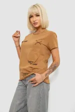 Футболка жіноча з принтом, колір коричневий, 95% бавовна, Повсякденний (casual)