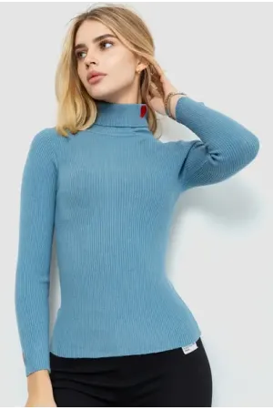Гольф жіночий однотонний, колір джинс, 60% акрил, Повсякденний (casual)
